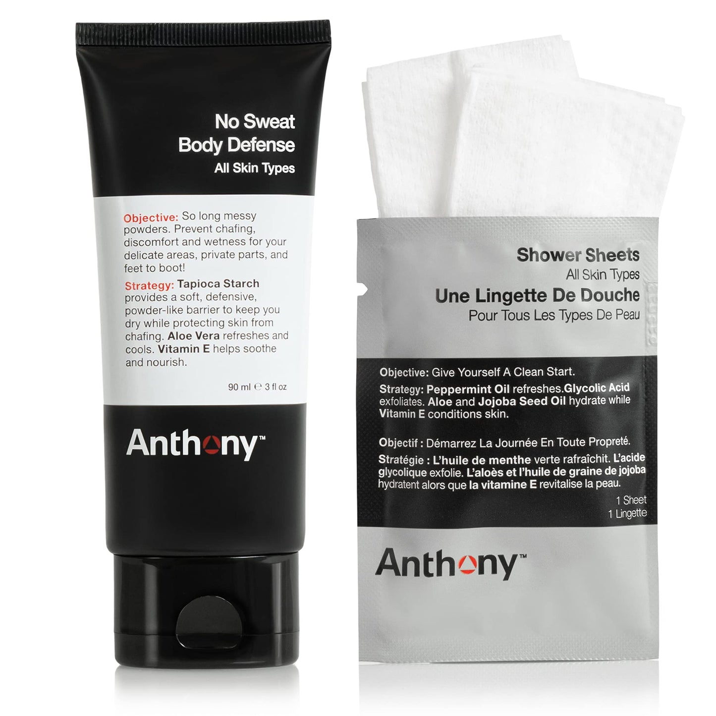 Anthony No Sweat Body Defenseand Shower Sheet Bundle - Anti-Chafing, Anti-Itch Cream-to-Powder - 3 Fl. Oz and 1 Shower Sheet, Protects Skin from Beauty & Personal Care Anthony
