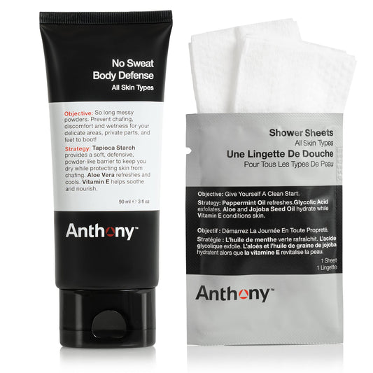 Anthony No Sweat Body Defenseand Shower Sheet Bundle - Anti-Chafing, Anti-Itch Cream-to-Powder - 3 Fl. Oz and 1 Shower Sheet, Protects Skin from Beauty & Personal Care Anthony