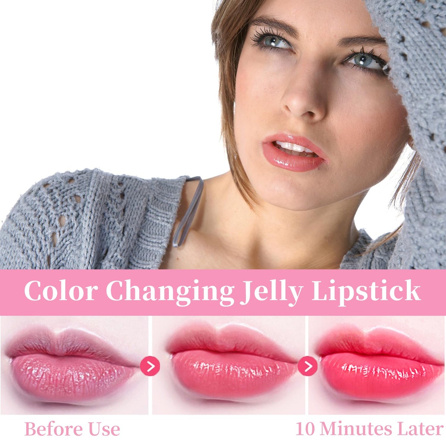 BLUE LOVE 3-Piece Color Changing Flower Jelly Lipstick Set - Nourishing Clear Lip Balm with Flower, Long-Lasting Moisturizing Lip Gloss (3Pc Blue) Beauty and Personal Care BLUE LOVE