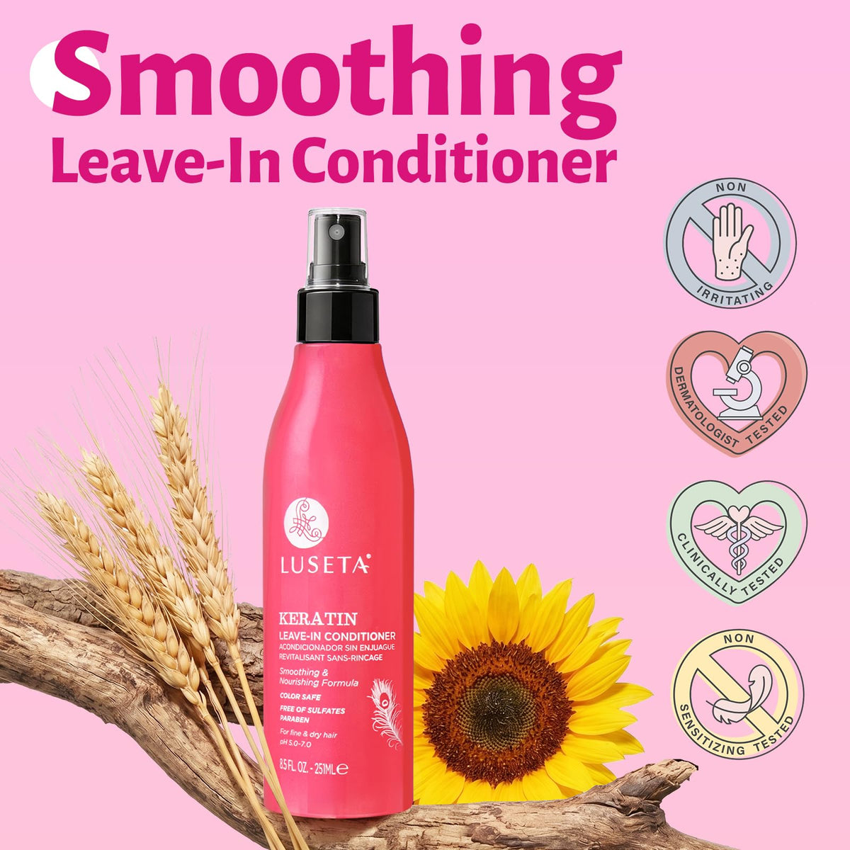 Luseta Keratin Leave in Spray, Repair Dry Damaged Hair & Tame Frizz, 8.5oz