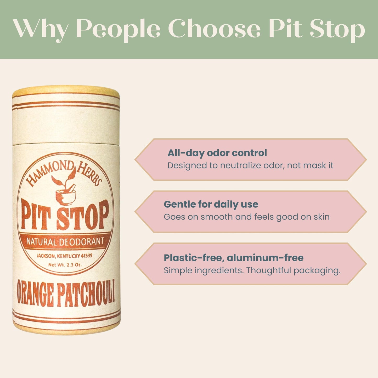 PIT STOP Deodorant - Aluminum-Free, Plastic-Free, All-Natural Odor Control, (Orange & Patchouli), 3-Pack Beauty and Personal Care Hammond Herbs