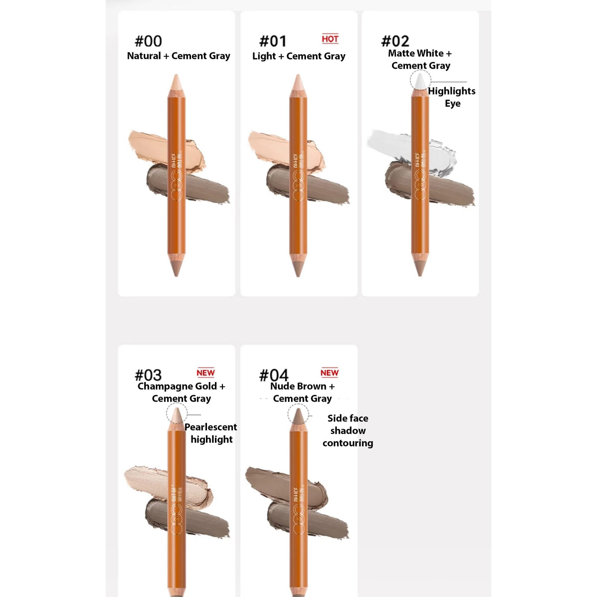 1 PC Double Ends Contour Pencil Highlighter, Multi Functional Facial Contour Highlighter Pencil(01#, 5g)