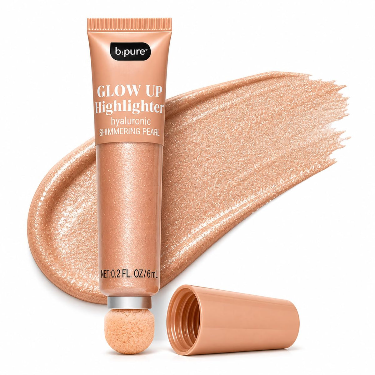 B.pure Glow Up Highlighter, Shimmering Pearl, 0.2 FL OZ, with Hyaluronic Acid