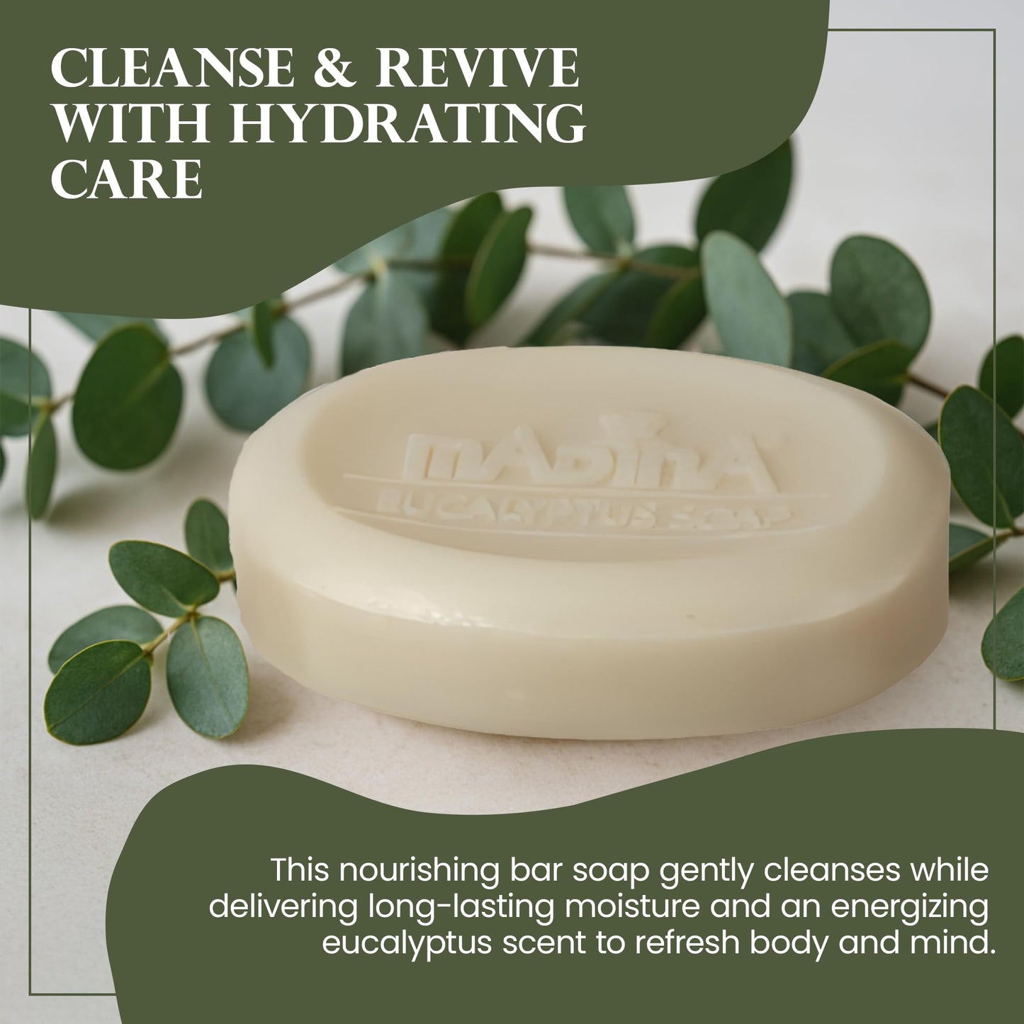 Madina Eucalyptus Soap Bar - Moisturizing, Invigorating, 100% Vegetable-Based, Cocoa Butter, Kava Kava Extract, Gentle Cleanser for Face & Body, 6 Beauty & Personal Care Madina