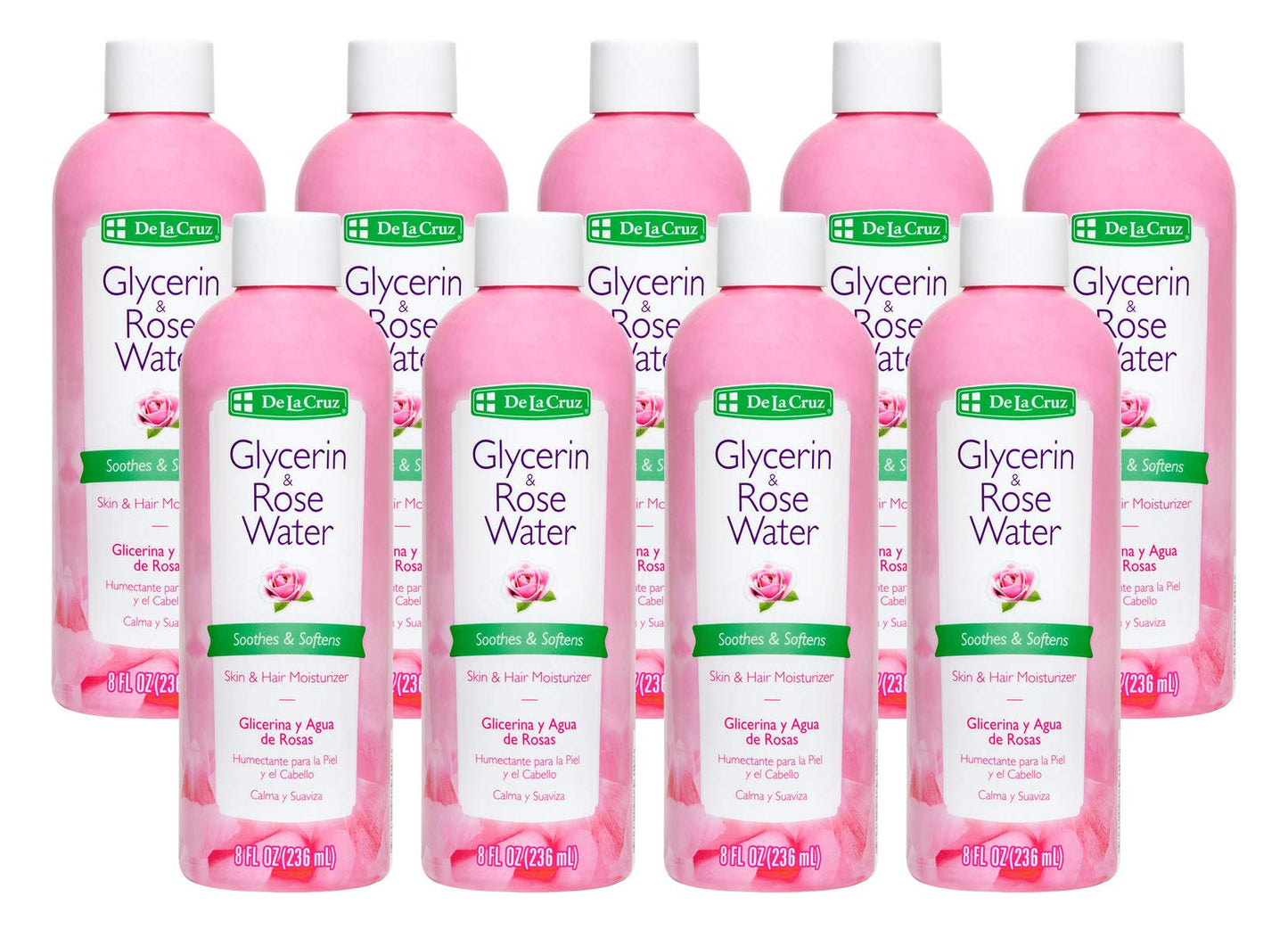 De La Cruz Rose Water and Glycerin for Face - Rosewater Facial Toner and Moisturizer for Skin and Hair 8 fl oz (236 mL) - 9 Bottles Beauty & Personal Care De La Cruz