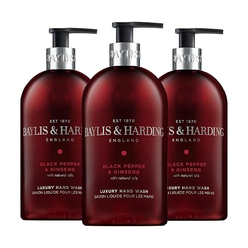 Baylis & Harding Liquid Hand Soap Wash with Dispenser, Black Pepper & Ginseng for Men, 16.9oz/500ml (3-Pack) Beauty & Personal Care Baylis & Harding