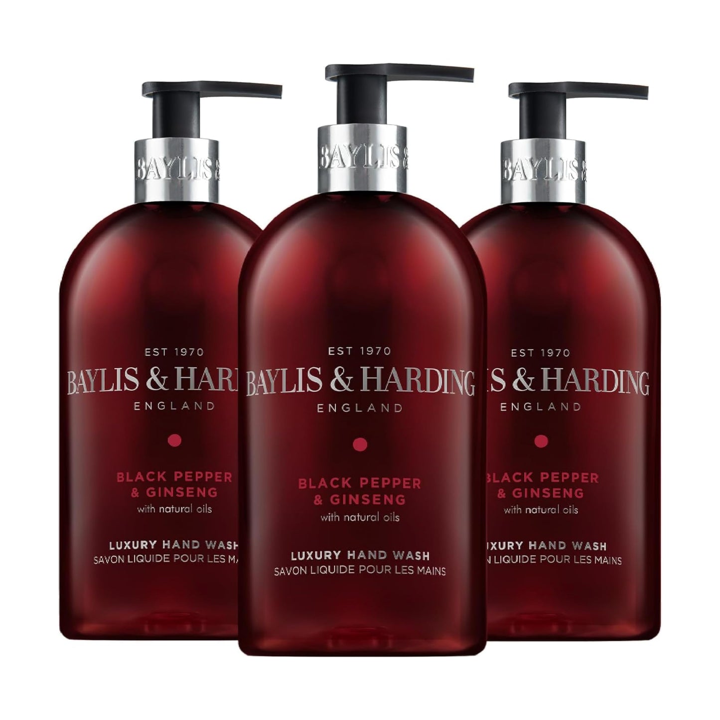 Baylis & Harding Liquid Hand Soap Wash with Dispenser, Black Pepper & Ginseng for Men, 16.9oz/500ml (3-Pack) Beauty & Personal Care Baylis & Harding