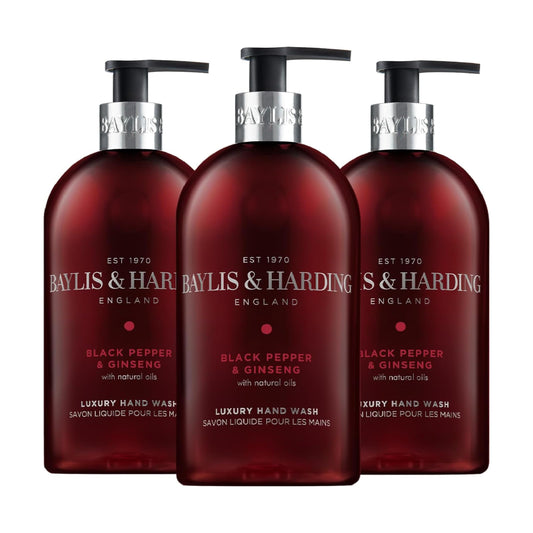 Baylis & Harding Liquid Hand Soap Wash with Dispenser, Black Pepper & Ginseng for Men, 16.9oz/500ml (3-Pack) Beauty & Personal Care Baylis & Harding