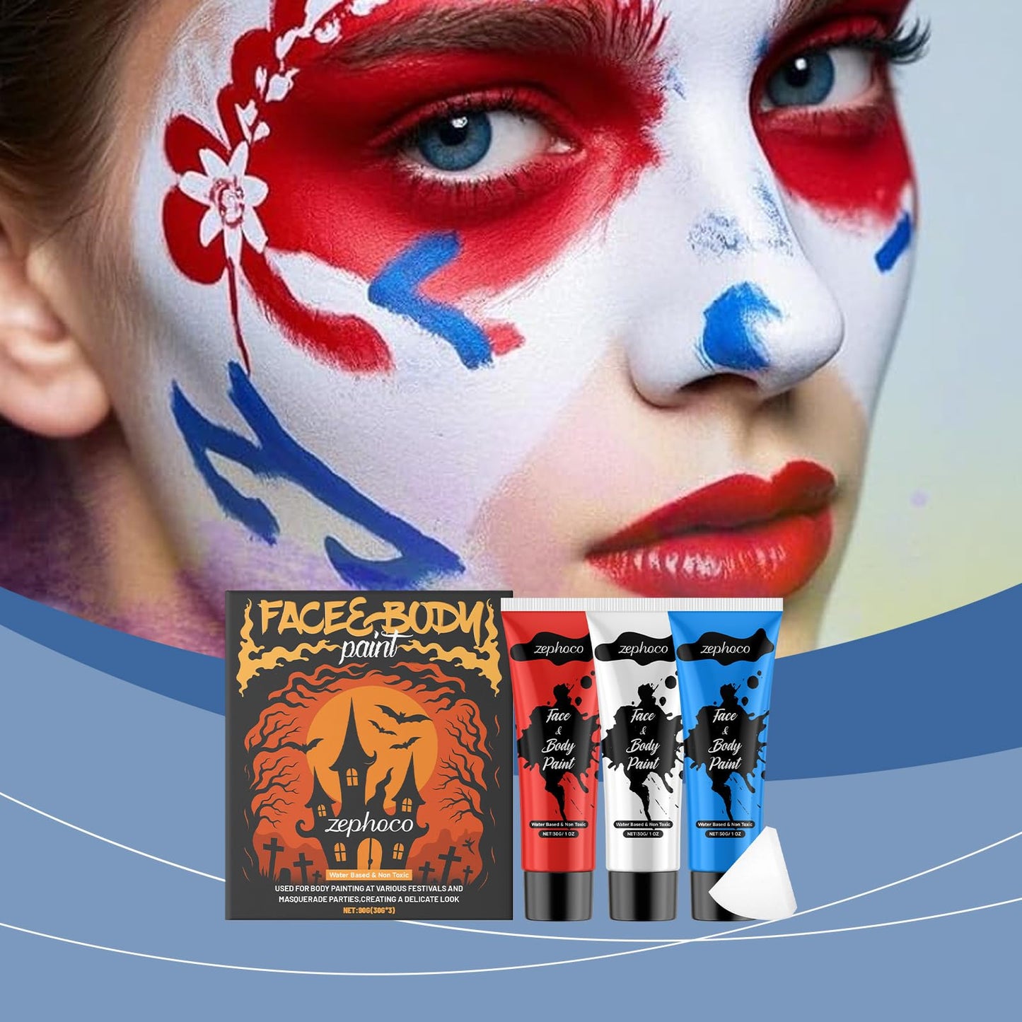 bobojuju Red White Blue Face Body Paint Set, 30g×3 Water-Based High Pigment Makeup, Safe for Sensitive Skin, Perfect for Halloween SFX Cosplay Clown Beauty & Personal Care bobojuju