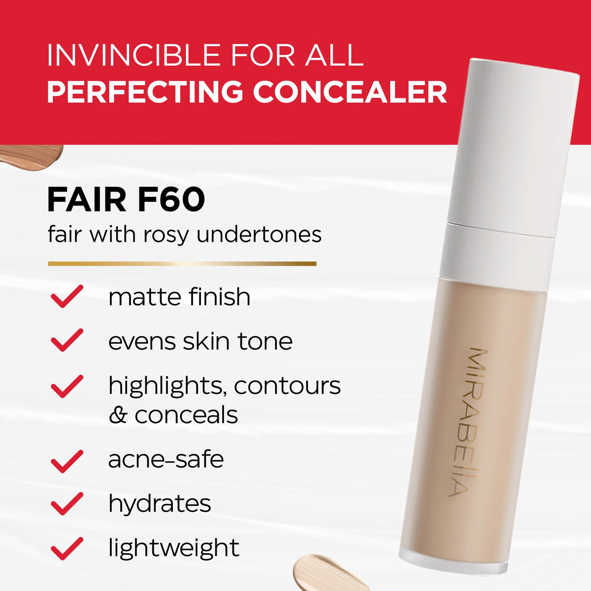 Mirabella Invincible For All Perfecting Under Eye Concealer Full Coverage - Hydrating Makeup Concealer for Dark Circles, Fine Lines & Wrinkles Beauty & Personal Care Mirabella