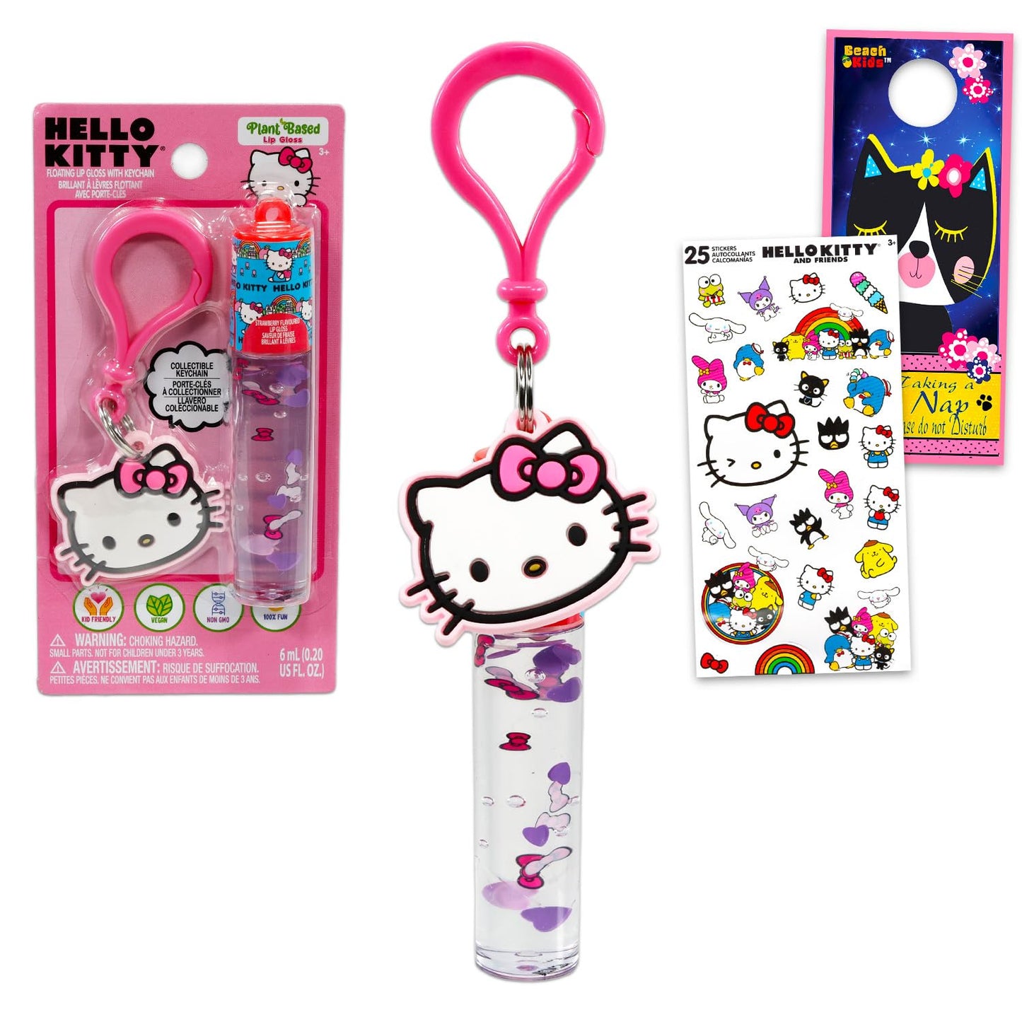 Hello Kitty Lip Gloss Tubes - Bundle with 2 Lip Gloss in Assorted Flavors for Party Favors Plus Bag Clip, Stickers, More | Hello Kitty Party Favors Beauty & Personal Care Hello Kitty