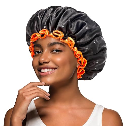 mikimini Black Shower Caps 2 Packs, Double Layers Waterproof Bathing Hair Cap with Reusable Soft Comfortable PEVA Lining, Cute, Non-fading & Stretchy Beauty & Personal Care mikimini