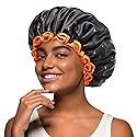 mikimini Black Shower Cap, Double Layers Waterproof Bathing Hair Cap with Reusable Soft Comfortable PEVA Lining, Cute, Non-fading & Stretchy Shower Beauty & Personal Care mikimini