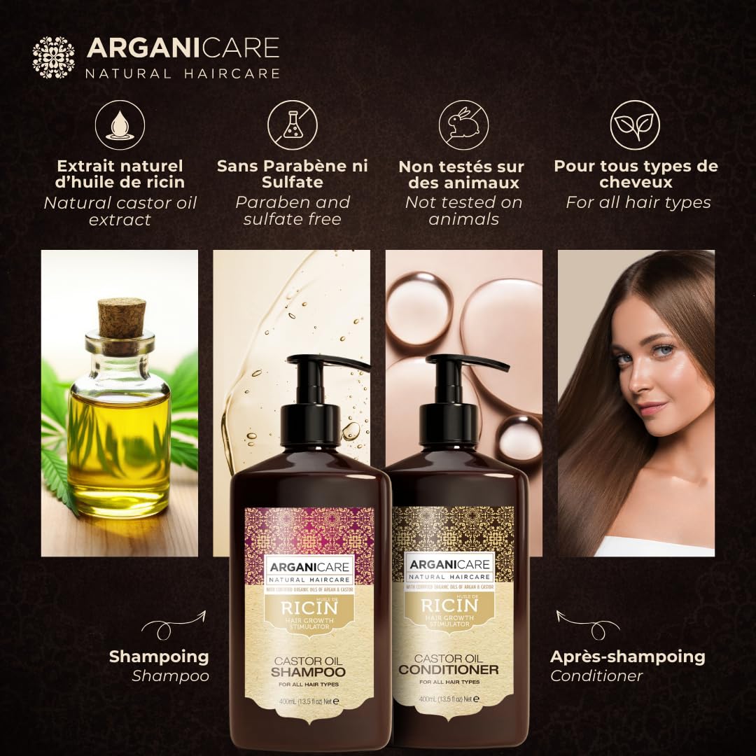 Arganicare | Duo Shampoo + Conditioner | Castor | Growth Accelerator | Gently Cleans & Moisturizes Hair | All hair types | 13.53 fl oz + 13.53 fl oz Beauty & Personal Care Arganicare