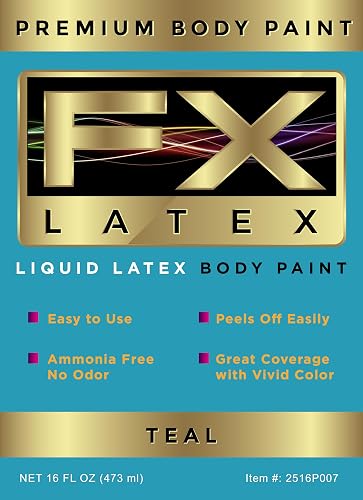 Liquid Latex - Face and Body Paint, Ammonia Free, Easy On and Off, Cosplay Makeup, Create Professional Monster, Zombie Arts 16 Oz (Teal) Beauty & Personal Care Liquid Latex Fashions