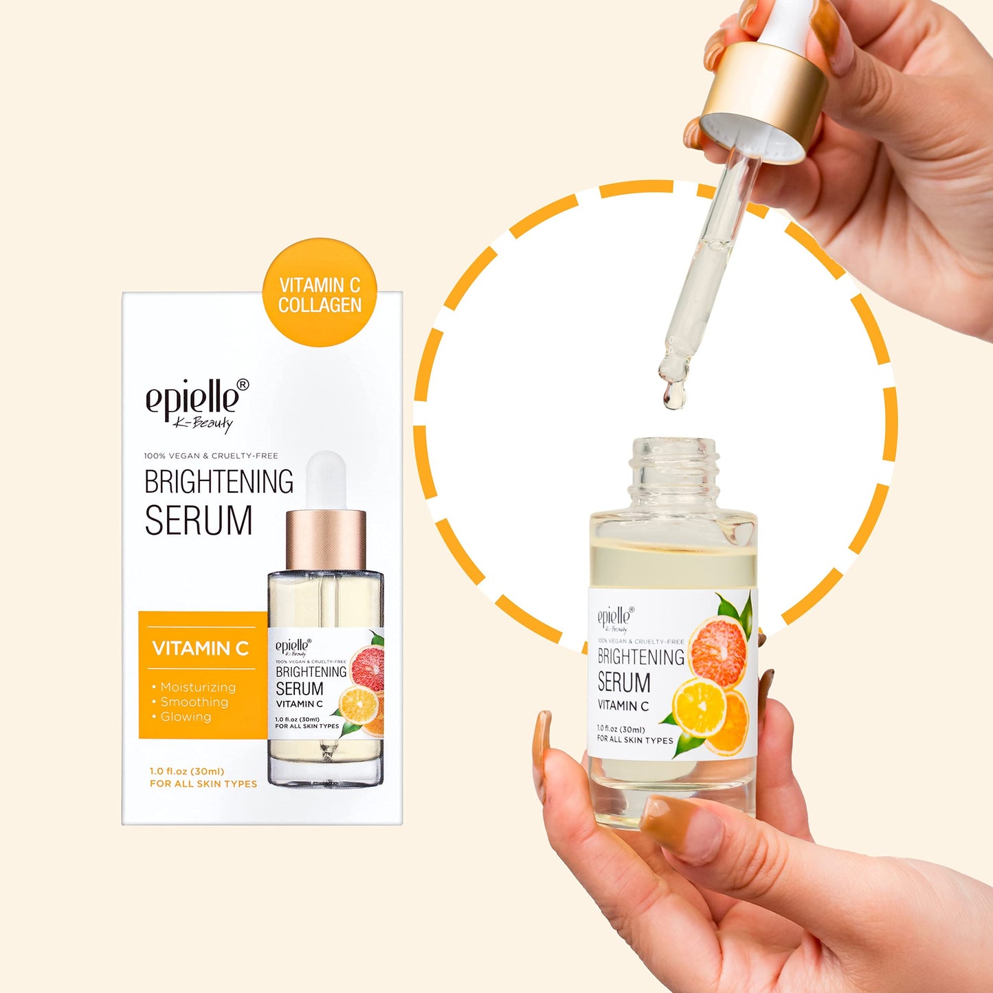 Epielle Vitamin C Serum with Collagen & Hyaluronic Acid, Restore Hydration & Reduce Dark Spots, Vegan & Cruelty-Free, Korean Skin Care, 1.0 fl oz Beauty & Personal Care Epielle