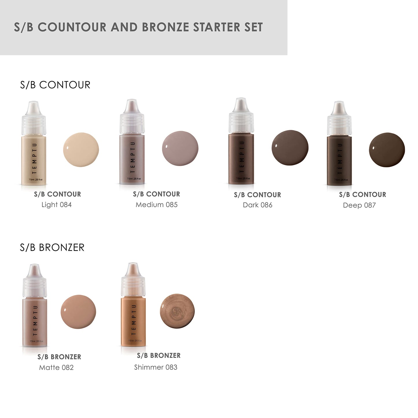 TEMPTU S/B Silicone-Based Contour & Bronze Starter Set For Sculpting, Contouring & Adding Dimension To The Face | Includes 6 Shades , 1 Count (Pack Beauty & Personal Care TEMPTU