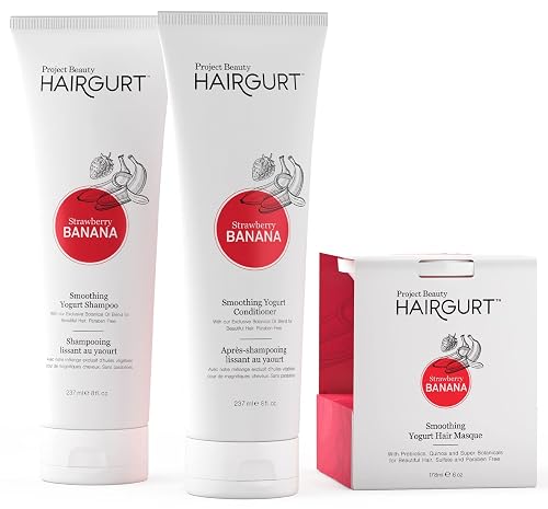 Hairgurt Strawberry Banana Smoothing Hair Care Set - Shampoo + Conditioner + Mask - Frizz Control for Color-Treated Hair - Natural & Sulfate-Free Beauty & Personal Care Hairgurt