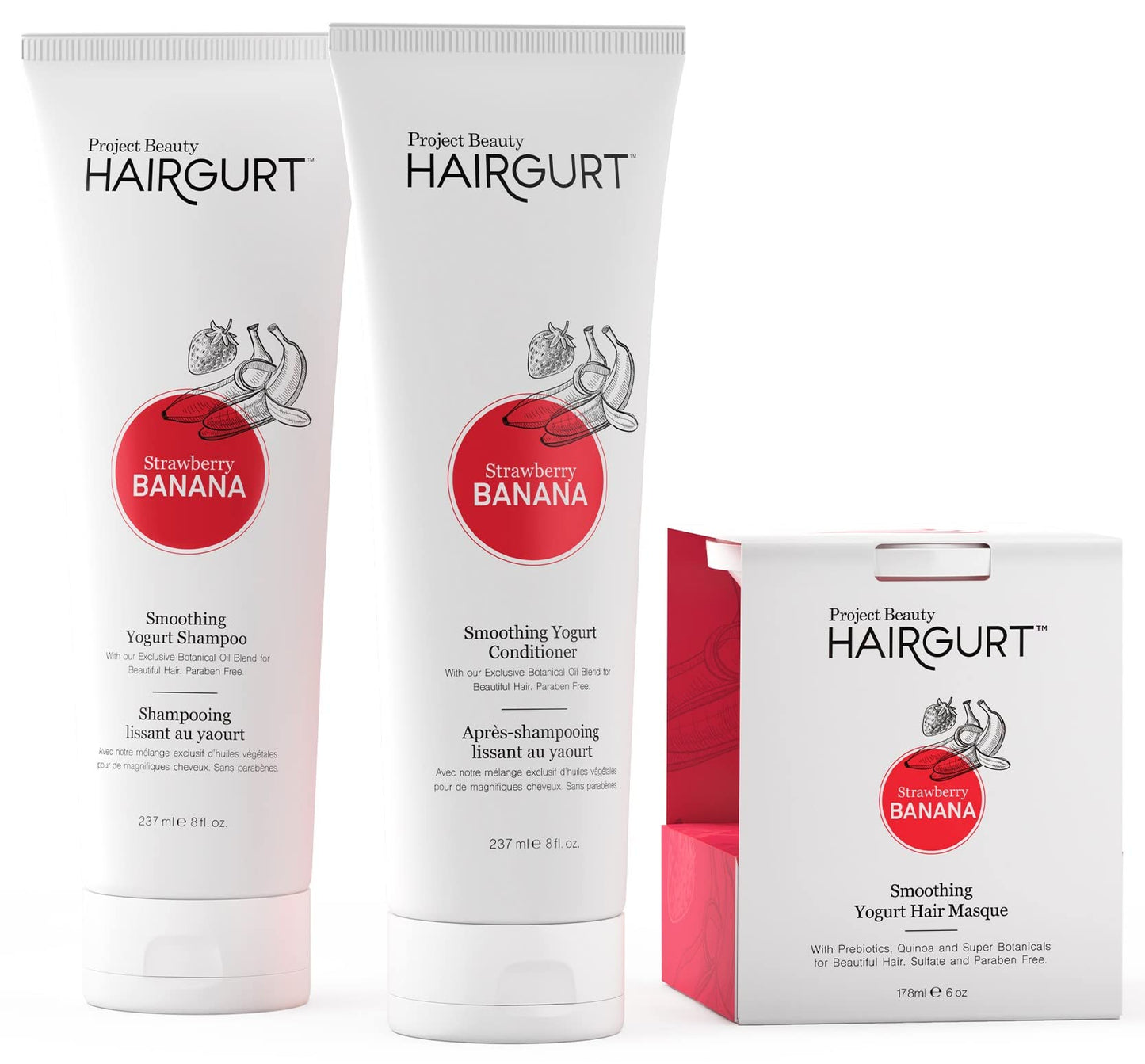 Hairgurt Strawberry Banana Smoothing Hair Care Set - Shampoo + Conditioner + Mask - Frizz Control for Color-Treated Hair - Natural & Sulfate-Free Beauty & Personal Care Hairgurt