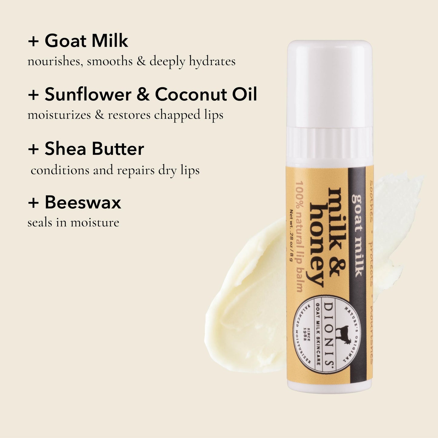 Dionis Goat Milk Jumbo Lip Balm - Moisturizing for Dry, Chapped, Lips, Conditioning with Beeswax, Shea Butter, Coconut Oil - Milk & Honey 0.28oz (Pack Beauty and Personal Care Dionis