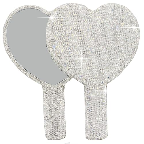 Bestbling Bling Rhinestone Heart Handheld Mirror - Portable & Dazzling Makeup Mirror for On-The-Go Touch-ups (Plastic White) Beauty & Personal Care Bestbling