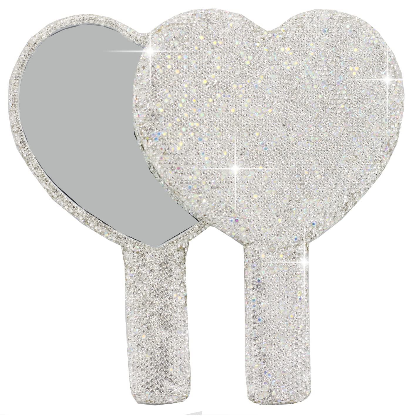 Bestbling Bling Rhinestone Heart Handheld Mirror - Portable & Dazzling Makeup Mirror for On-The-Go Touch-ups (Plastic White) Beauty & Personal Care Bestbling