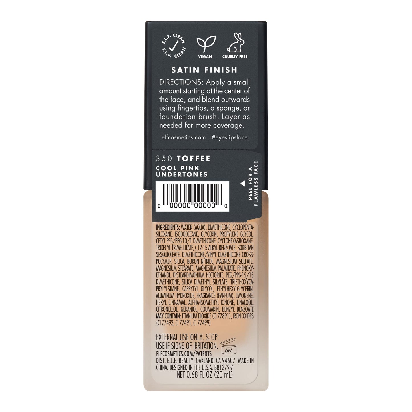 e.l.f. Flawless Satin Foundation, Lightweight & Medium Coverage, Semi-Matte Finish, Vegan , Toffee, 0.68 Fl Oz (20mL) Beauty & Personal Care e.l.f.