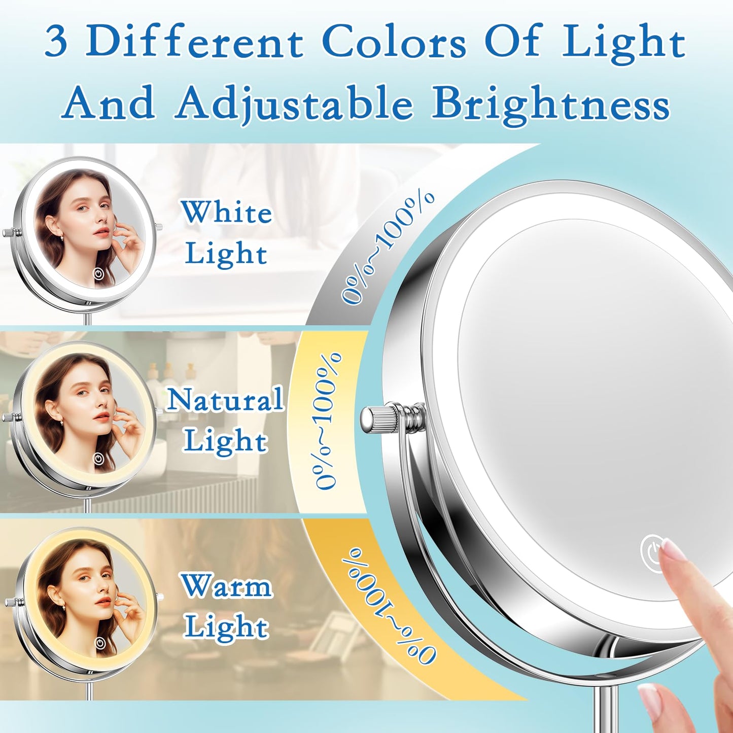 Niuphia Vanity Mirror with Lights 7" Rechargeable 1x/10x Lighted Makeup Mirror Adjustable Height Double Sided Mirror with Lights 360°Rotating Makeup Beauty & Personal Care Niuphia