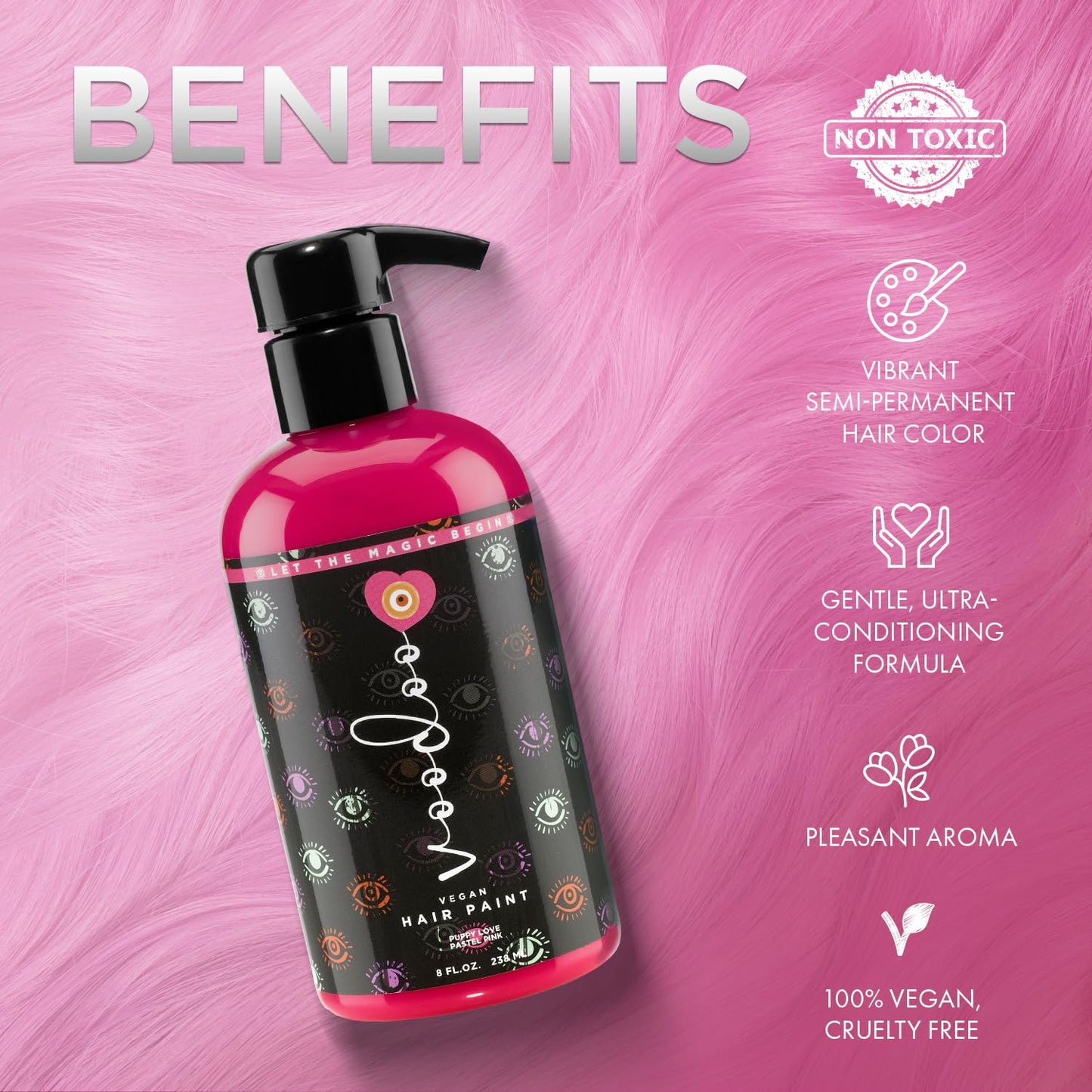 MOEHAIR VOODOO Pink Hair Dye, 8 Oz (Puppy Love), Pastel Pink, Vegan & Cruelty-Free, Semi-Permanent Hair Color, Intermixable, Ammonia, Sulfate Beauty & Personal Care MOEHAIR