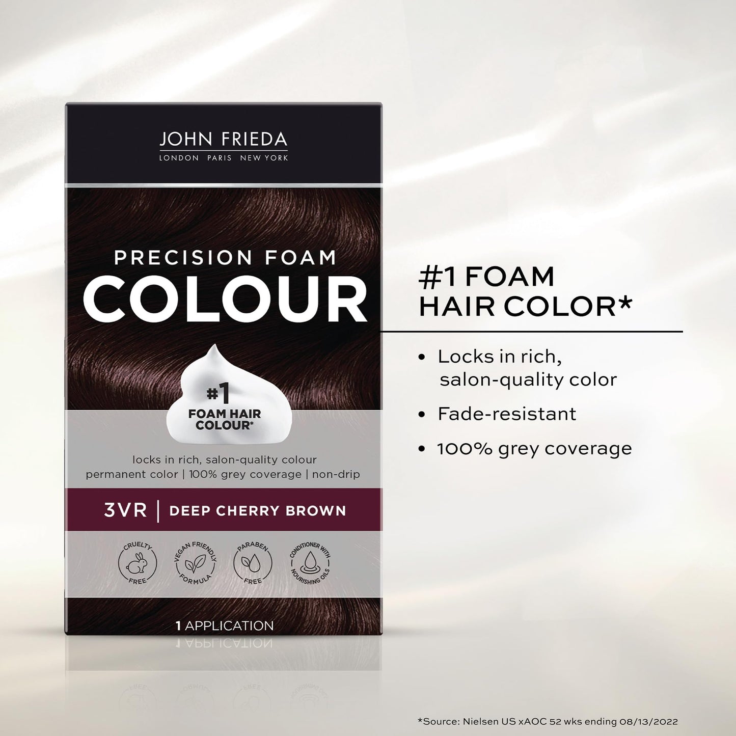 John Frieda Precision Foam Colour, Deep Cherry Brown 3VR, Full-coverage Hair Color Kit, Anti-Fade Gray Coverage, Deep Color Saturation Hair Dye, 1 Beauty & Personal Care John Frieda