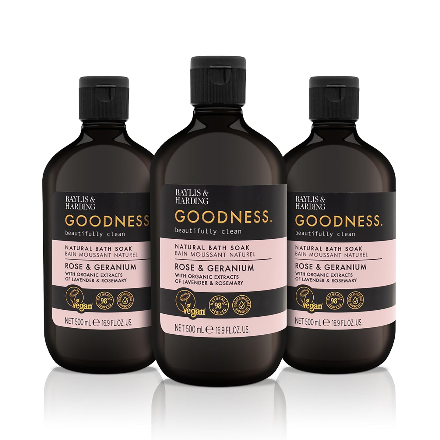 Baylis & Harding Goodness Rose & Geranium Natural Bath Soak 16.9 fl. oz (Pack of 3) - Biodegradable Formula - Vegan Friendly Beauty & Personal Care Baylis & Harding