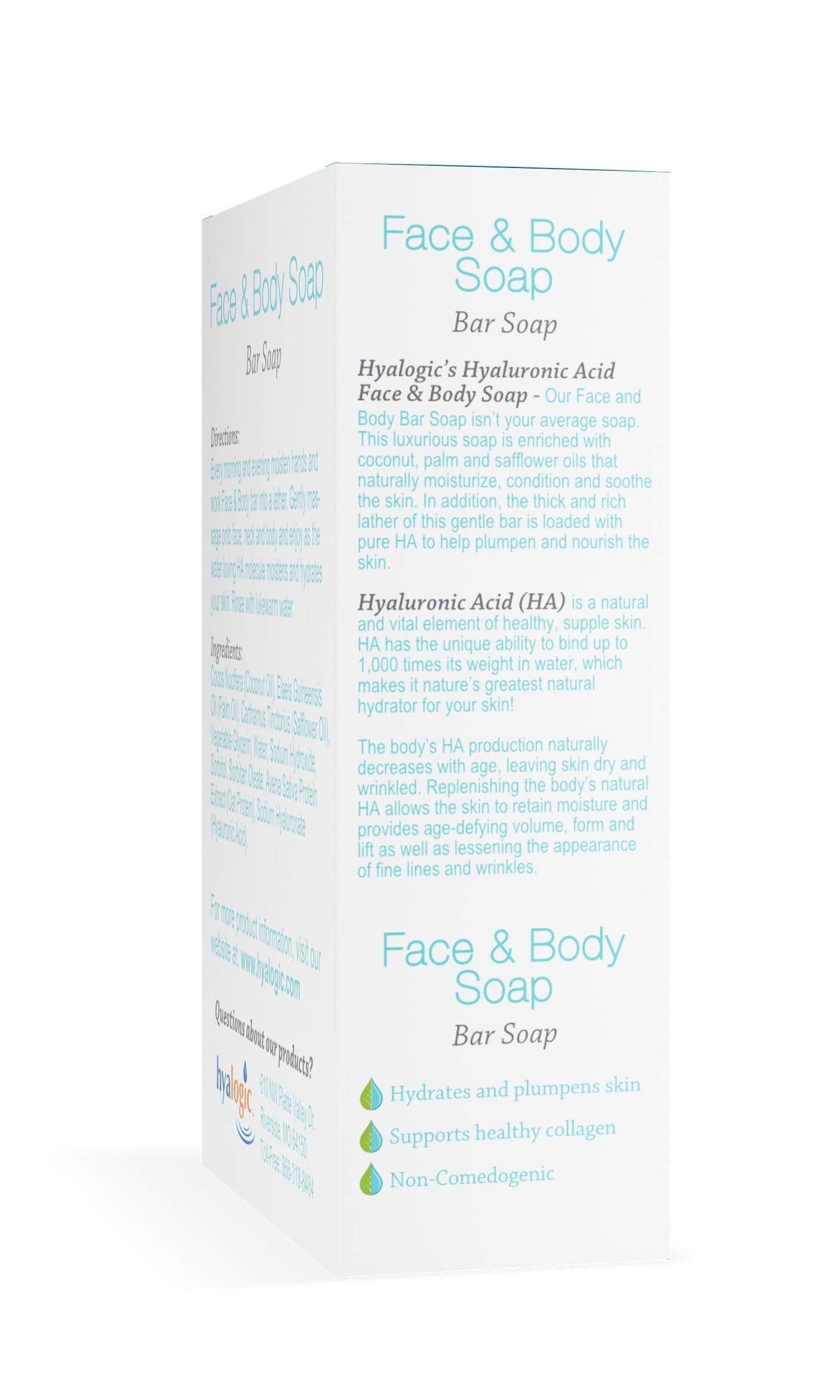 Hyalogic Face & Body Cleansing Bar Soap 4oz - Hydrating Hyaluronic Acid Cleanser - Fragrance Free, Non-Irritating, Vegan Friendly HA Beauty & Personal Care Hyalogic