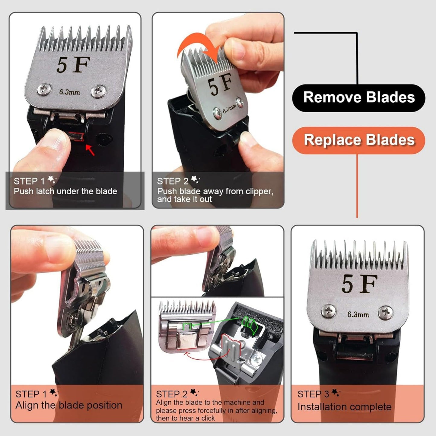 Stainless Steel Detachable Dog Clipper Blade Replacement, 6.3mm Size-5F for Wahl KM2, KM5, KM10, A5 Clippers Beauty and Personal Care NATEFEMIN