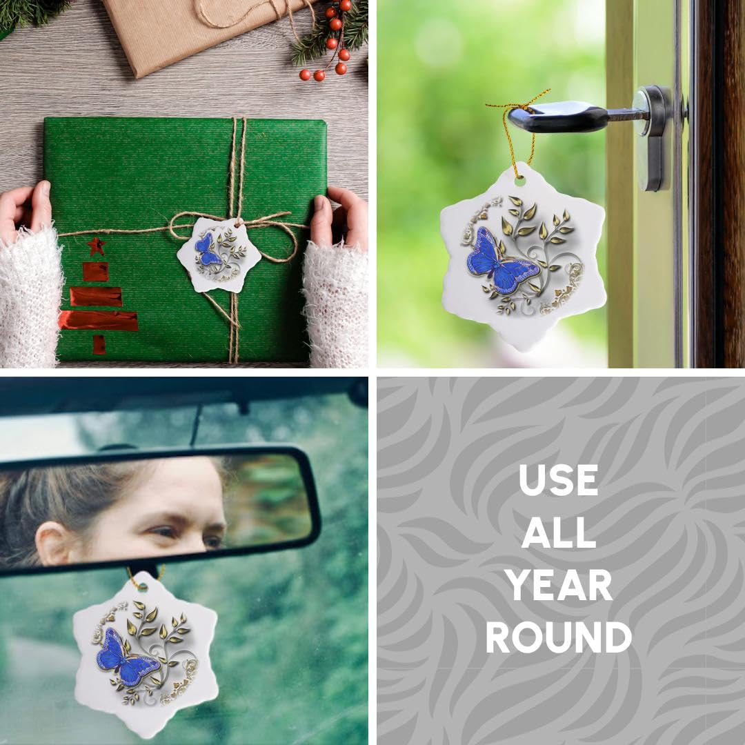 3dRose Blue Butterfly and Gold Accents 3 inch Snowflake Porcelain Ornament Beauty and Personal Care 3dRose