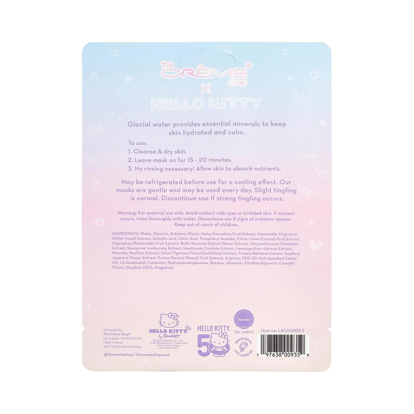 The Crème Shop x Hello Kitty Look So Cool Printed Essence Sheet Mask, Infused with Hydrating and Cooling Glacial Water, Korean Face Mask - 50th Year Beauty & Personal Care The Crème Shop