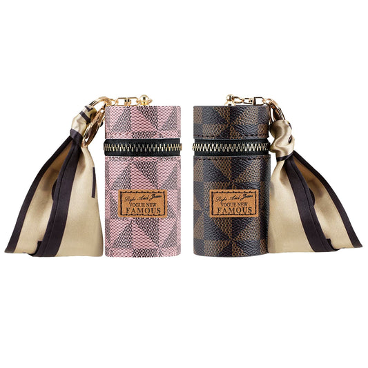 Adorila 2 Pack Lipstick Organizer, Leather Lip Gloss Bag with Keychain, Portable Mini Lipstick Case for Purse (Brown, Pink) Beauty & Personal Care Adorila
