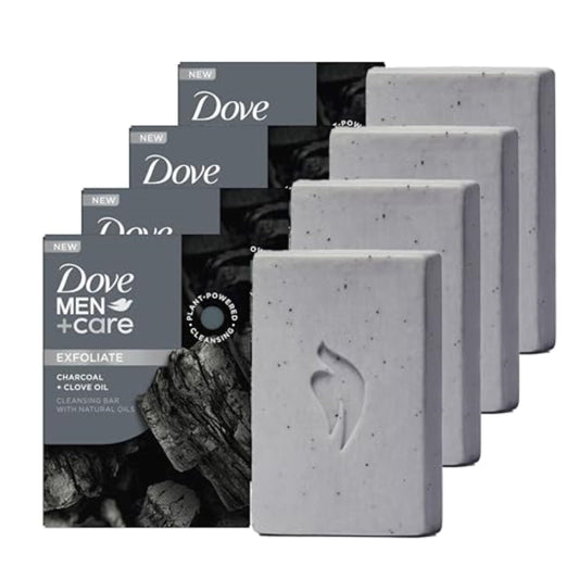 DOVE MEN + CARE Cleansing Bar Soap Charcoal + Clove Oil 4 Count to Rebuild Skin in the Shower, a 4in1 Hair, Body, Face & Shaving Bar with Plant-Based Beauty & Personal Care DOVE MEN + CARE