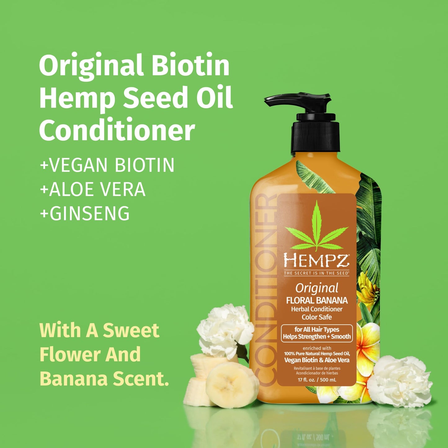 Hempz Biotin Conditioner - Original Light Floral & Banana - For Growth & Strengthening of Dry, Damaged and Color Treated Hair, Hydrating, Softening Beauty & Personal Care Hempz