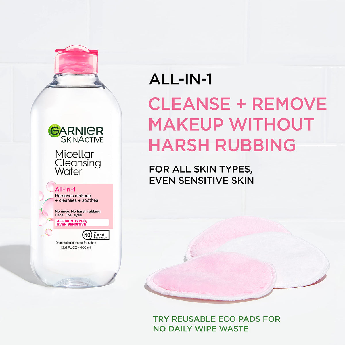 Garnier Micellar Cleansing Water, For All Skin Types, 13.5 fl oz + Micellar Cleansing Water, For Waterproof Makeup, 3.4 fl oz Beauty & Personal Care Garnier