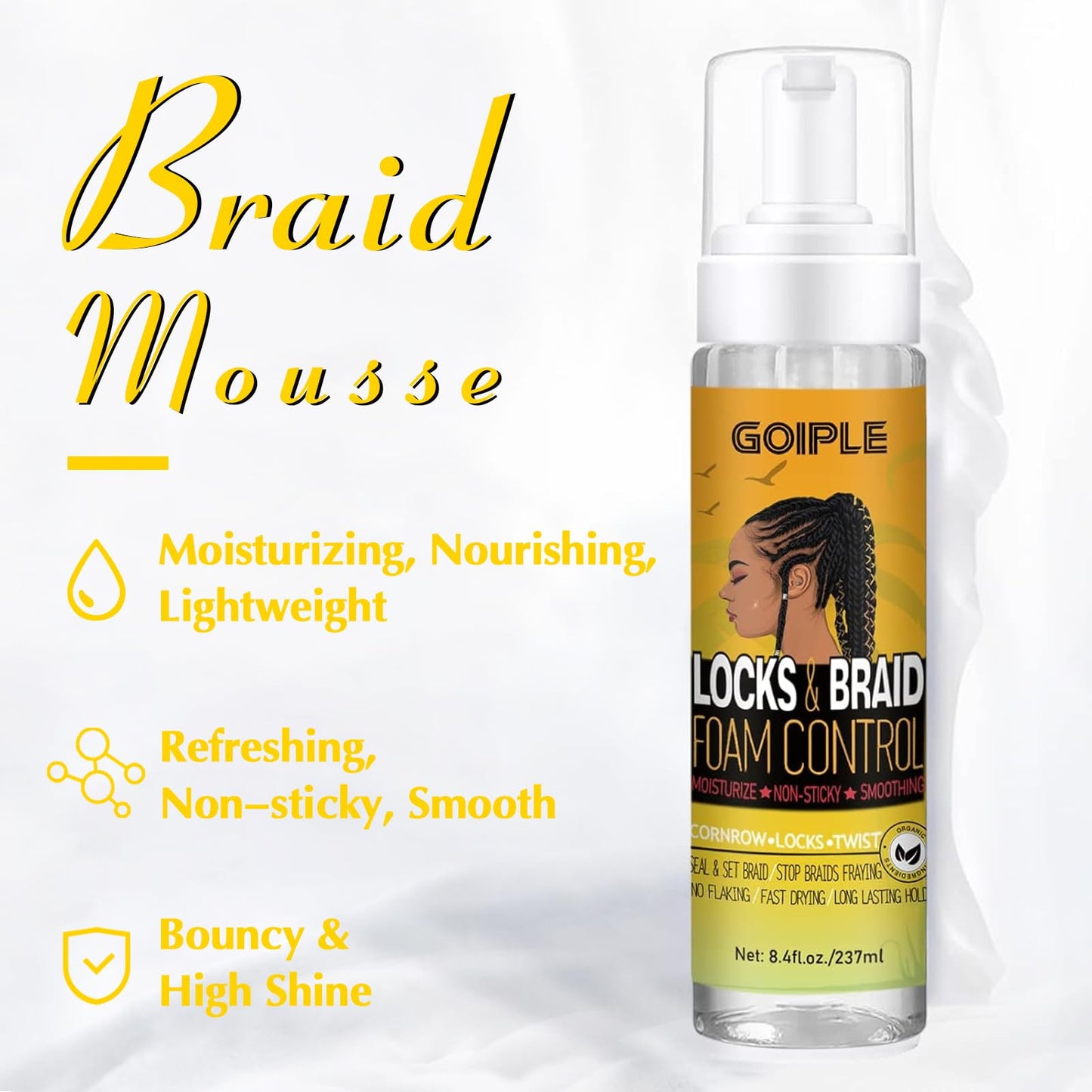 Braid Foam Control Braid Mousse for Braids Twist, Locs, No Flake Extra Hold High Shine Style and Moisturizes, Hair Braiding Mousse for Braids Beauty and Personal Care Goiple
