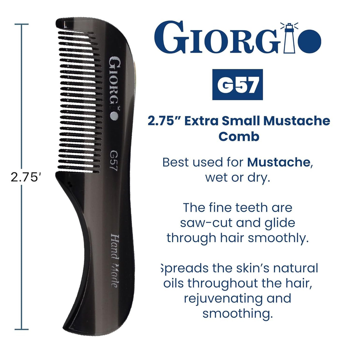 Giorgio G57 Extra Small Men's Fine Tooth Beard and Mustache Comb for Facial Hair Grooming and Styling. Mini Wallet Pocket Comb Beard Comb for Men Beauty and Personal Care GIORGIO