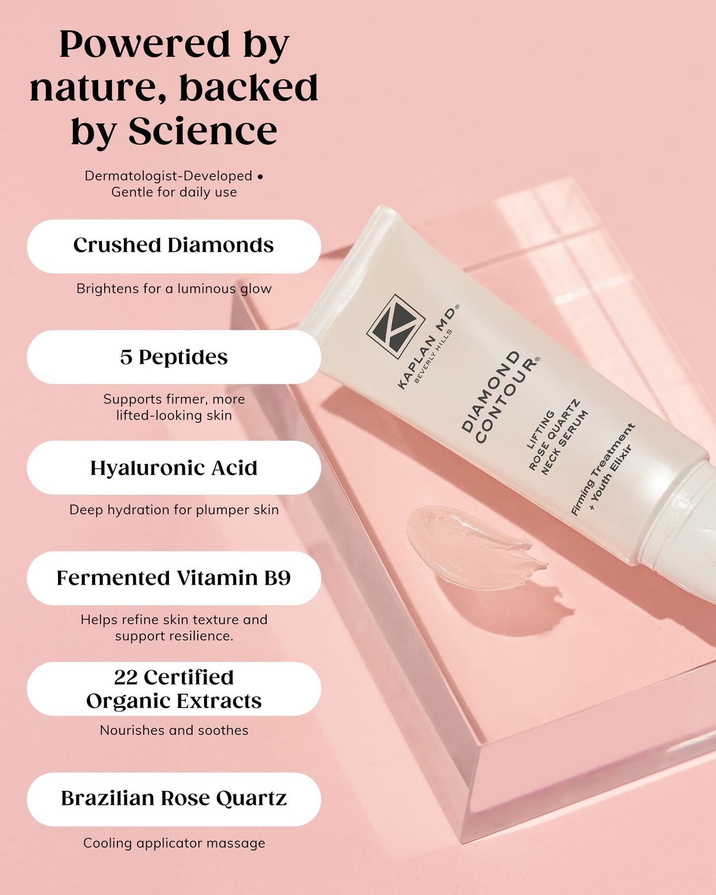 KAPLAN MD Lifting Neck Serum - Anti-Aging Lifting Rose Quartz Serum with Crushed Diamonds, Organic Extracts & Fermented BioActive Complex Beauty & Personal Care KAPLAN MD