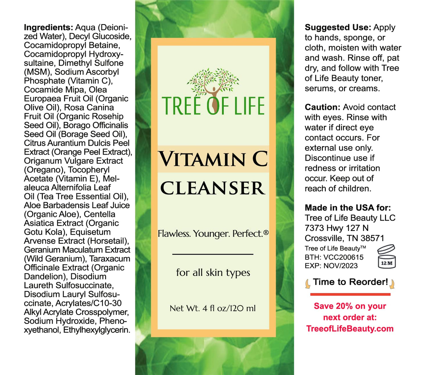 Tree of Life Beauty Vitamin C Brightening Face Care, Minimizing Pores & Facial Cleanser for Gentle Deep Cleaning with Organic Aloe, Clean Beauty & Personal Care Tree of Life