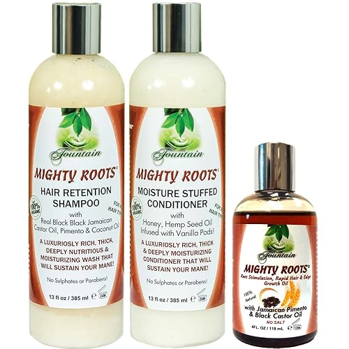 Fountain Mighty Roots Jamaican Pimento and Black Castor Oil with Shampoo and Conditioner Receding Hairline Combo Beauty & Personal Care Fountain