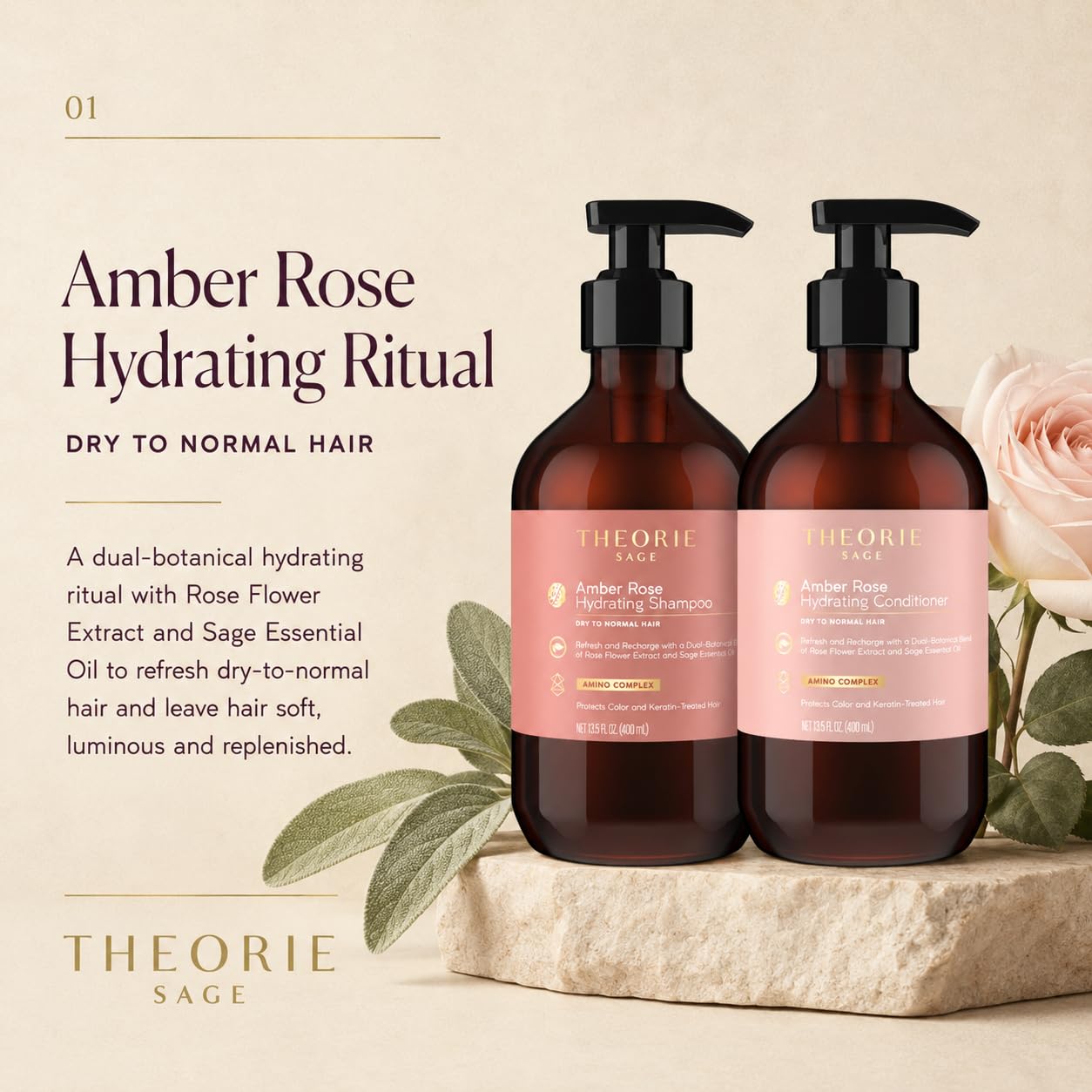 THEORIE 400 mL Shampoo & Conditioner Collection (THEORIE Sage Collection Hair Care Sets (Amber Rose 400 mL Shampoo & Conditioner Set)) Beauty & Personal Care Theorie