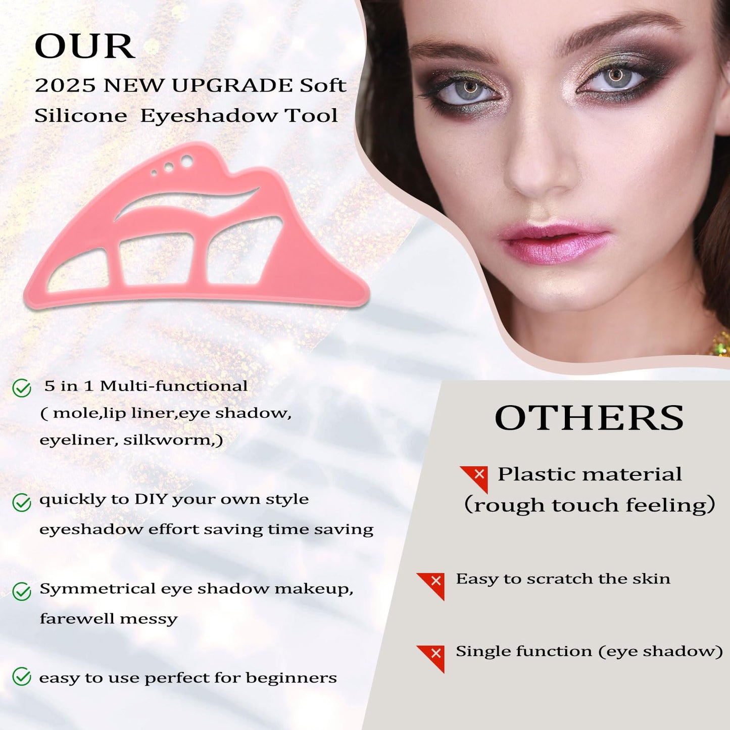 NFAMRZCAR 2PC Eyeshadow Stencil 5 in 1 Silicone Eyeshadow Tool,Reusable Eye Makeup Aid Stencils,Eye Makeup Aid, for Make Up Beginners&Women (Pink) Beauty & Personal Care NFAMRZCAR