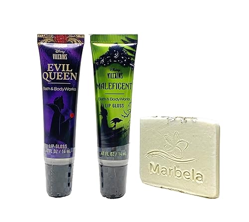 Bath & Body Works Disney Villains Collection Lip Duo - Evil Queen and Maleficent Lip Gloss with a Natural Oats Sample Soap Beauty & Personal Care Bath & Body Works