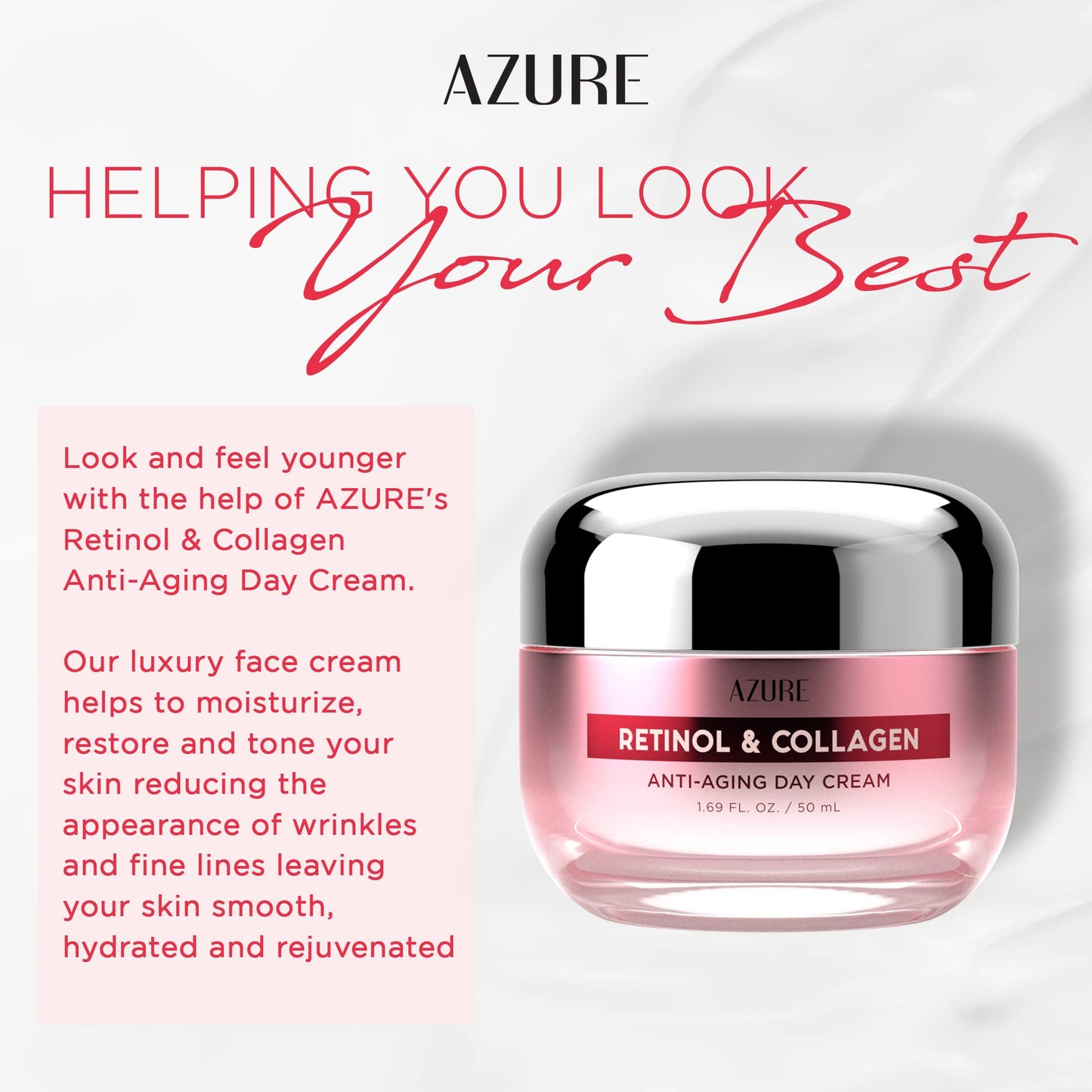 Azure Cosmetics Retinol & Collagen Moisturizer For Face - Dermatologist Tested, Anti-Aging - Skin Tightening, Fine Lines and Wrinkles Treatment Face Beauty & Personal Care Azure Cosmetics