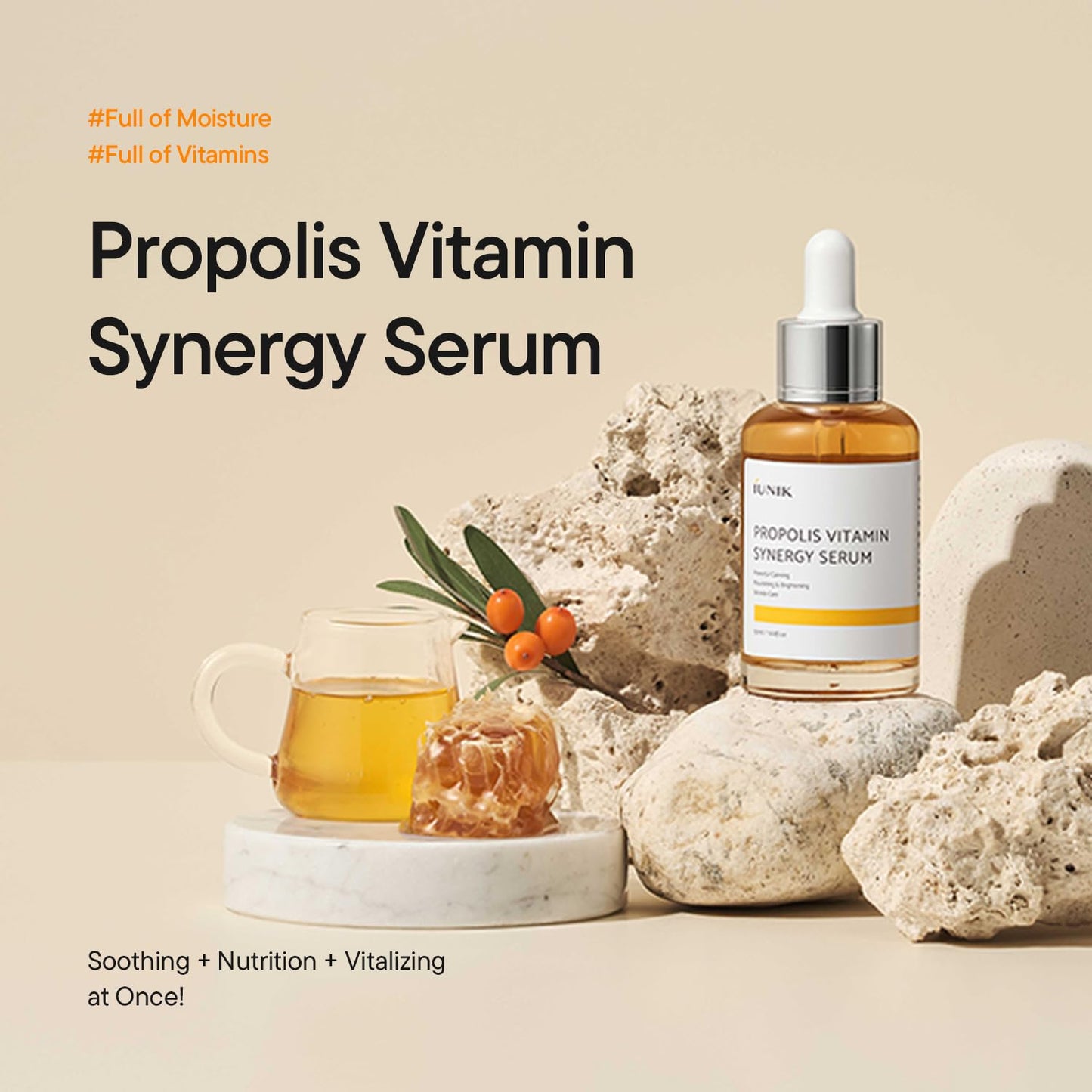 IUNIK Propolis Vitamin Synergy Serum - Propolis & Vitamin Tree Extract, Glow Boosting & Nourishing Serum for Dry, Dull & Sensitive Skin, Korean Beauty & Personal Care IUNIK