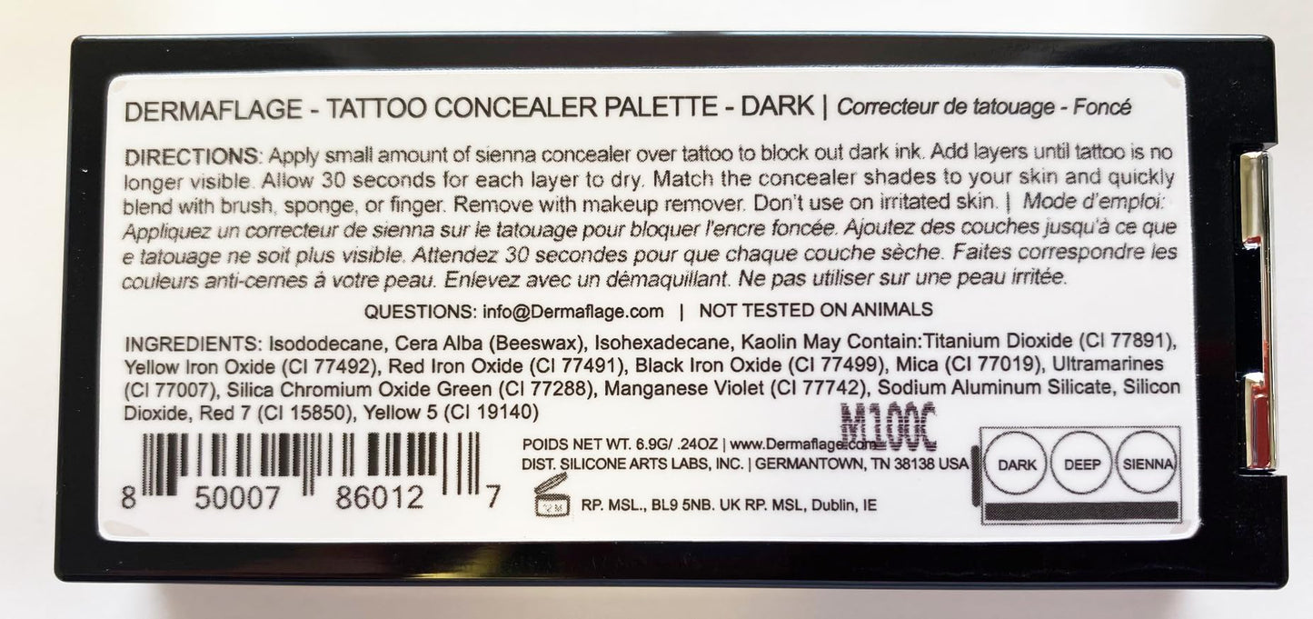 Dermaflage Tattoo Cover Up Makeup (Dark) - Bruise Full Coverage Concealer - Full Coverage Waterproof Concealer for Bruise, Scars & Acne - Smudge Proof Beauty & Personal Care Dermaflage